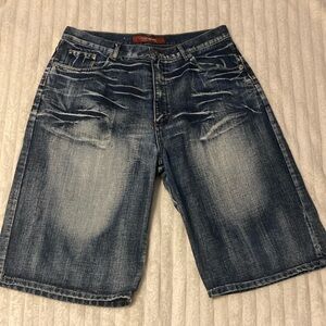 Blue Jean Shorts with Vintage Distressing
